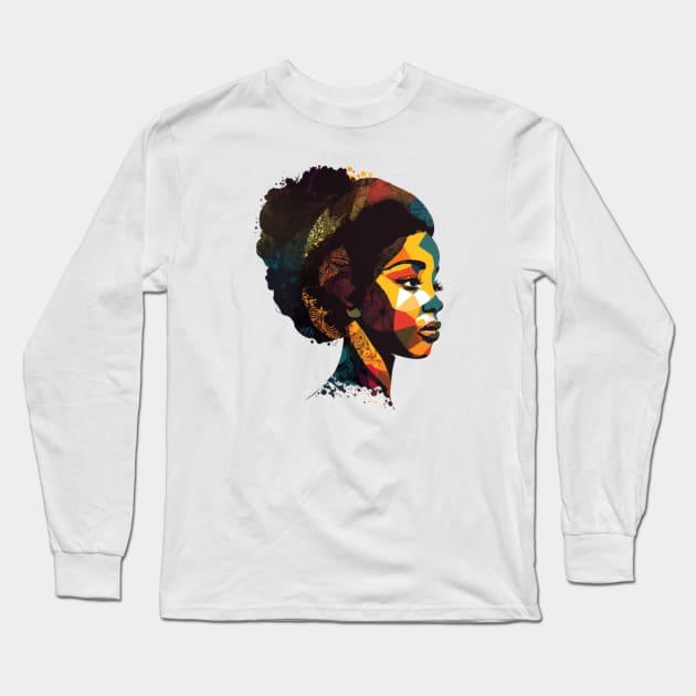 Black Women Power, African American History Geometric Art Long Sleeve T-Shirt by SamCreations
